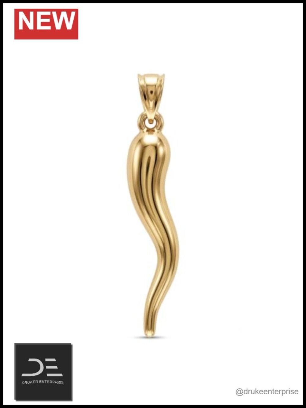 10K Solid Gold Italian Horn Charm Pendant Cornicello Dangle Charm